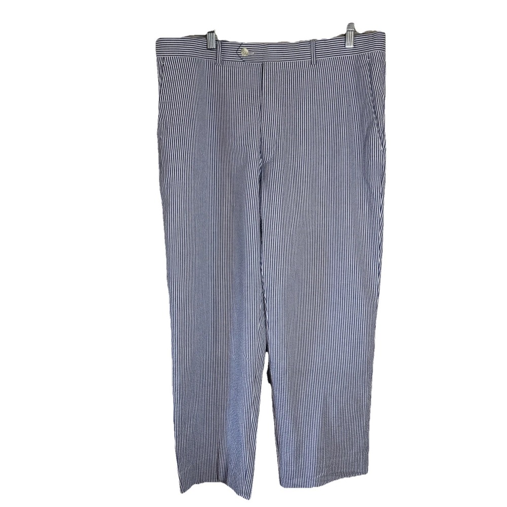 Alan Flusser Mens Dress Pants 38x30 Light Blue Seersucker Derby Preppy Classic